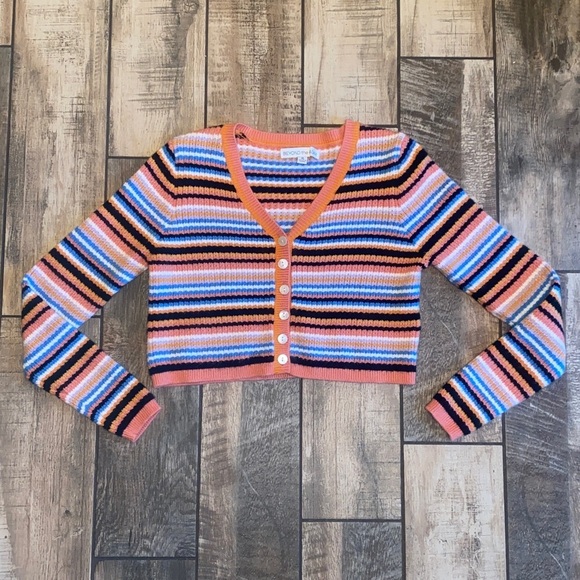 beyond the radar Tops - Beyond the Radar Striped Cropped Cardigan Sweater